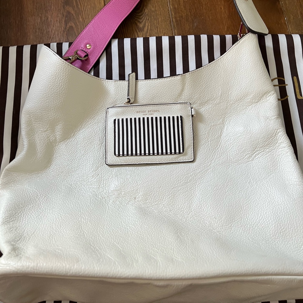 Henri Bendel White and Pink Influencer Hobo Bag